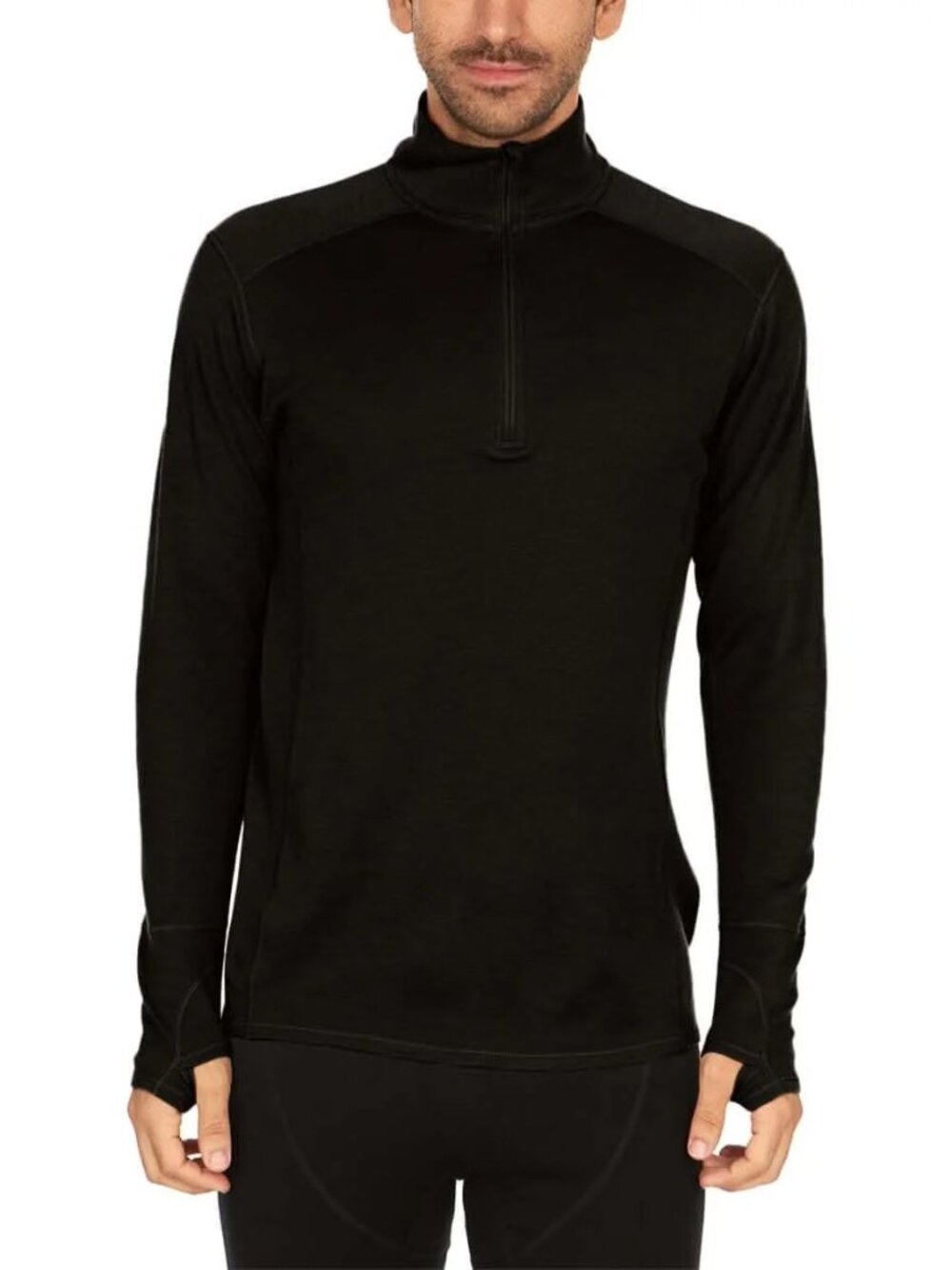 MINUS33 Midweight 245 Shirt Mens Large Black Merino Wool 1/4 Zip Base Layer Top